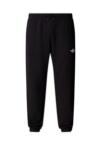 Svarta sweatpants i mjukt material, med elastiskt midjeband och dragsko, avslutade med mudd i anklarna och en liten logotyp framtill.