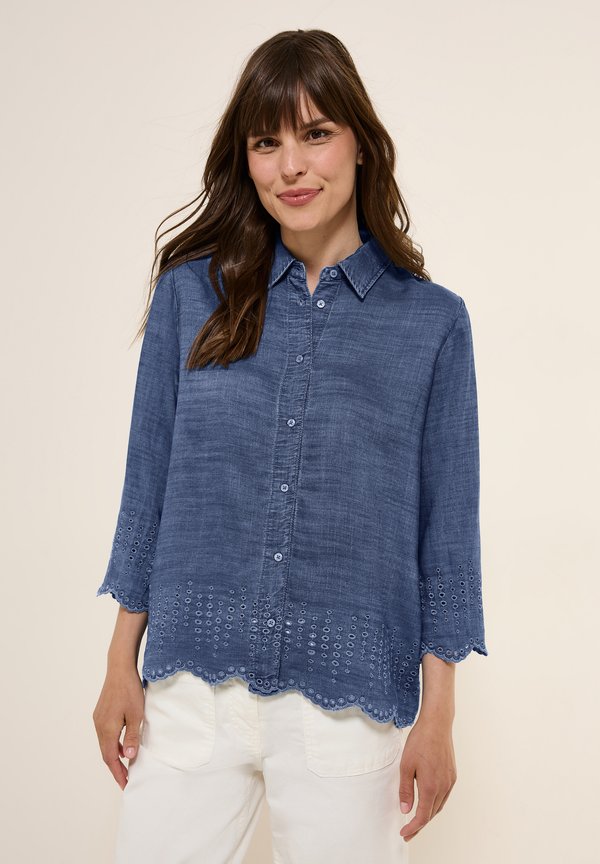 MIT STICKEREI - Hemdbluse - blau