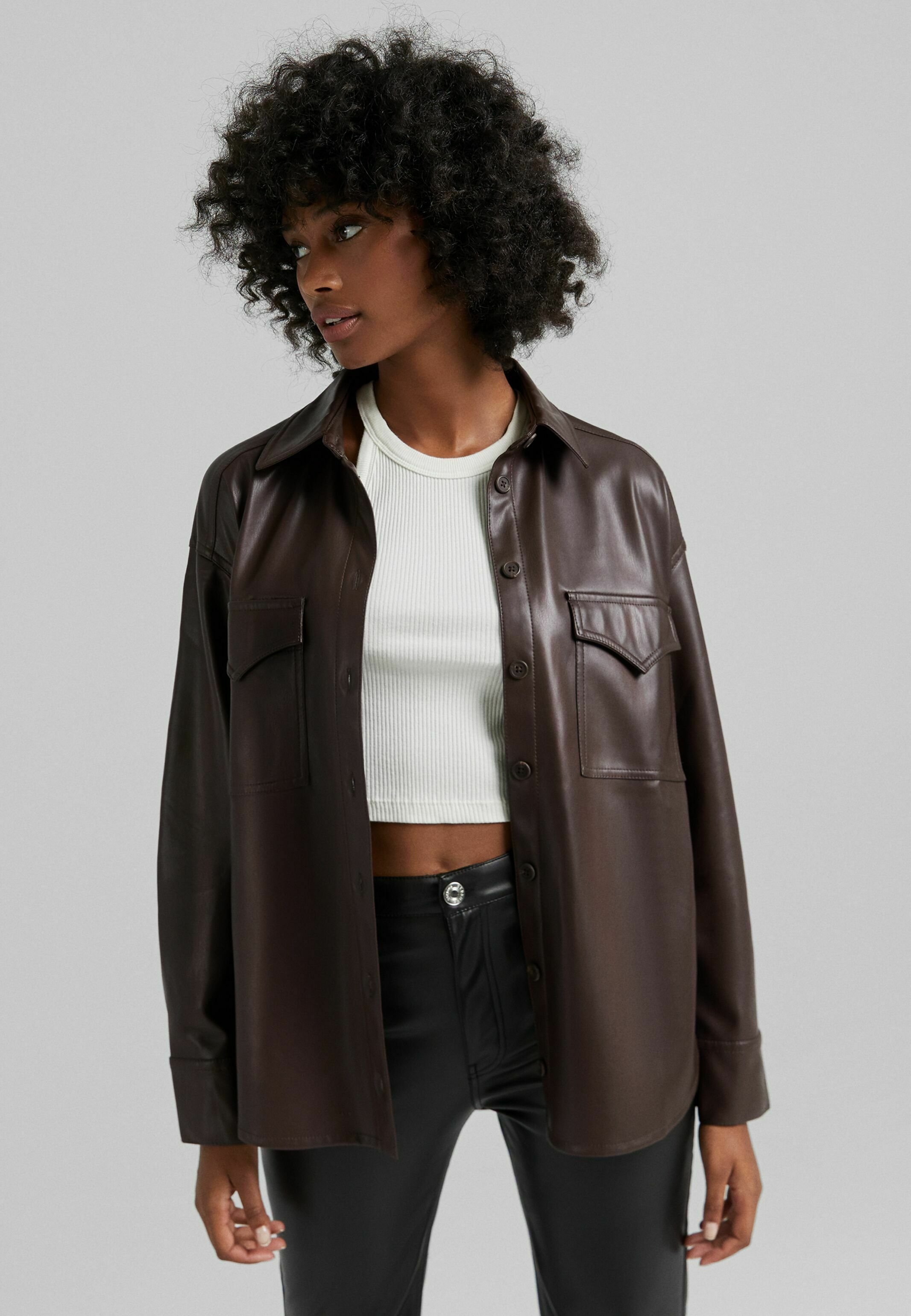 faux leather brown jacket