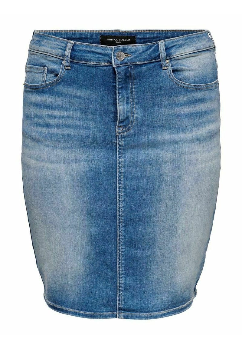 Gonna in denim azzurro chiaro con taglio diritto, chiusura frontale con bottoni e design a cinque tasche. Tessuto morbido con leggeri dettagli sbiaditi.