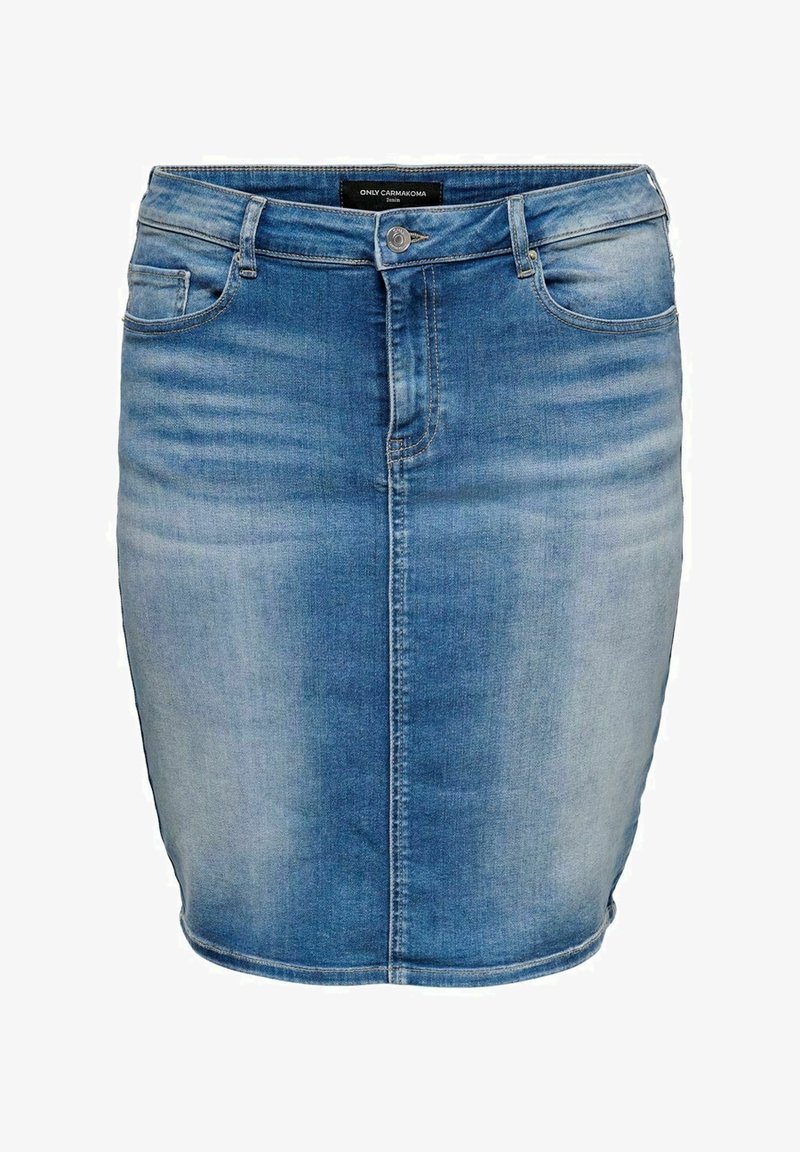 Gonna in denim azzurro chiaro con taglio diritto, chiusura frontale con bottoni e design a cinque tasche. Tessuto morbido con leggeri dettagli sbiaditi.