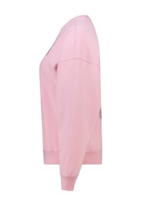 Sweat-shirt en coton rose à coupe décontractée, encolure ronde, épaules tombantes et poignets côtelés. Présente un détail de logo sur le devant.