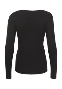 Sort langærmet skjorte lavet af ribbet stof, med en rund halsudskæring og tætsiddende design, med en glat tekstur hele vejen igennem.