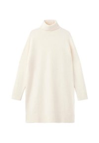 Maglione a maniche lunghe con collo alto in morbido materiale di colore bianco sporco. Caratterizzato da una vestibilità rilassata, polsini e orlo a coste per un tocco di texture.