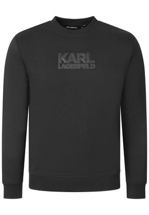 Schwarzer Sweatshirt mit langen Ärmeln, gerippten Bündchen und Saum, mit erhöhtem "KARL LAGERFELD" Logotext auf der Brust.
