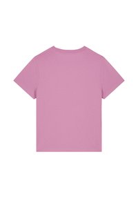 Korte mouwen, ronde hals t-shirt van zacht roze katoen, met een eenvoudig ontwerp zonder grafische elementen of patronen, en een gladde textuur.