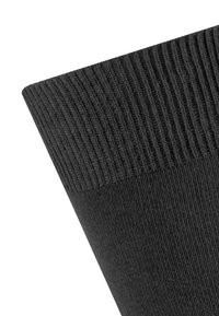 Schwarze Socke mit geripptem Bündchen, glatter Oberflächenstruktur, mit hohem Schnitt und einheitlicher Farbe, ideal für legere oder formelle Kleidung.
