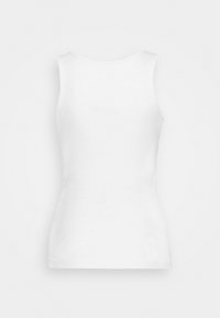 Débardeur blanc sans manches au design ajusté, fabriqué en coton extensible lisse. Il présente un col rond et des emmanchures marquées.