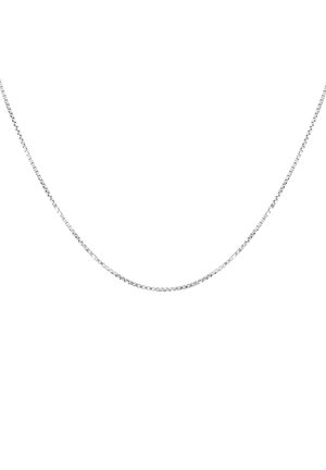 Zilveren ketting met een elegante, platte design en een vierkant schakelpatter. Gepolijste afwerking zorgt voor een glanzend, reflecterend oppervlak.