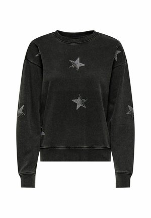 Felpa nera con maniche lunghe, caratterizzata da motivi di stelle argentate realizzati in strass. Tessuto morbido, polsini a costine e collo a girocollo classico.