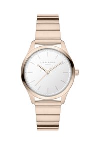 Orologio LIEBESKIND Berlin con cassa e bracciale in metallo rosa oro, quadrante argento, indicatori orari minimalisti e design slanciato.