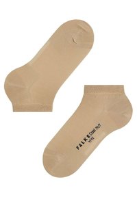 Calzini alla caviglia beige realizzati in tessuto liscio, con tallone e punta rinforzati, dettagli con etichetta nera stampata.