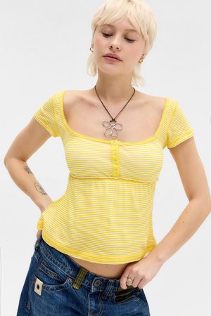 BDG Urban Outfitters BRITTNEY SHORT SLEEVE - Print T-shirt - yellow/white
