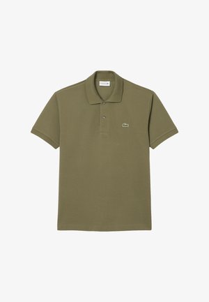 Olijfgroene polo shirt van katoen, met een klassieke kraag, korte mouwen, een placket met drie knopen en een klein geborduurd logo op de borst.