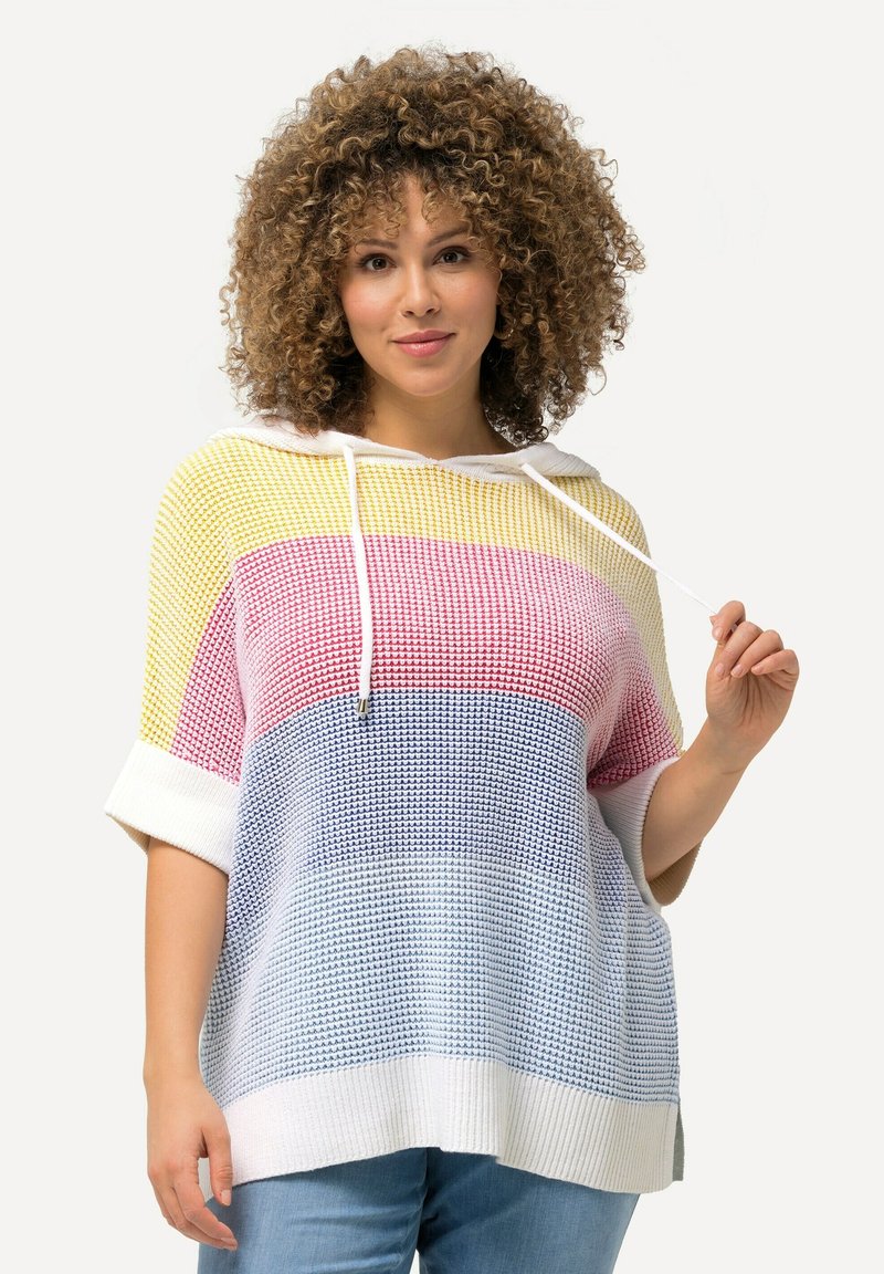 Ulla Popken BLOCK STRIPE HOODED SHORT SLEEVE - Triko s potiskem - off white