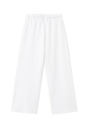 Pantalon blanc à jambes larges avec taille élastique et cordon de serrage, longueur raccourcie, style décontracté.