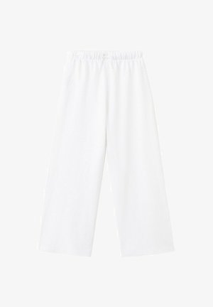 Pantalon blanc à jambes larges avec taille élastique et cordon de serrage, longueur raccourcie, style décontracté.