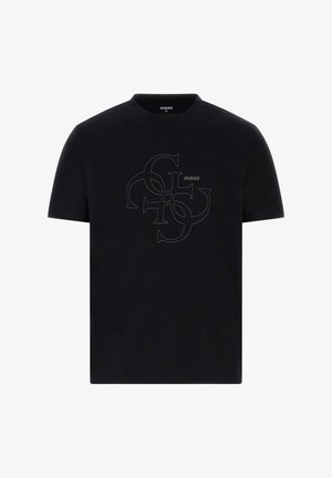 Fekete rövid ujjú, kerek nyakú póló, összevarrt G és S betűkkel, valamint középen apró "GUESS" logóval az elején.