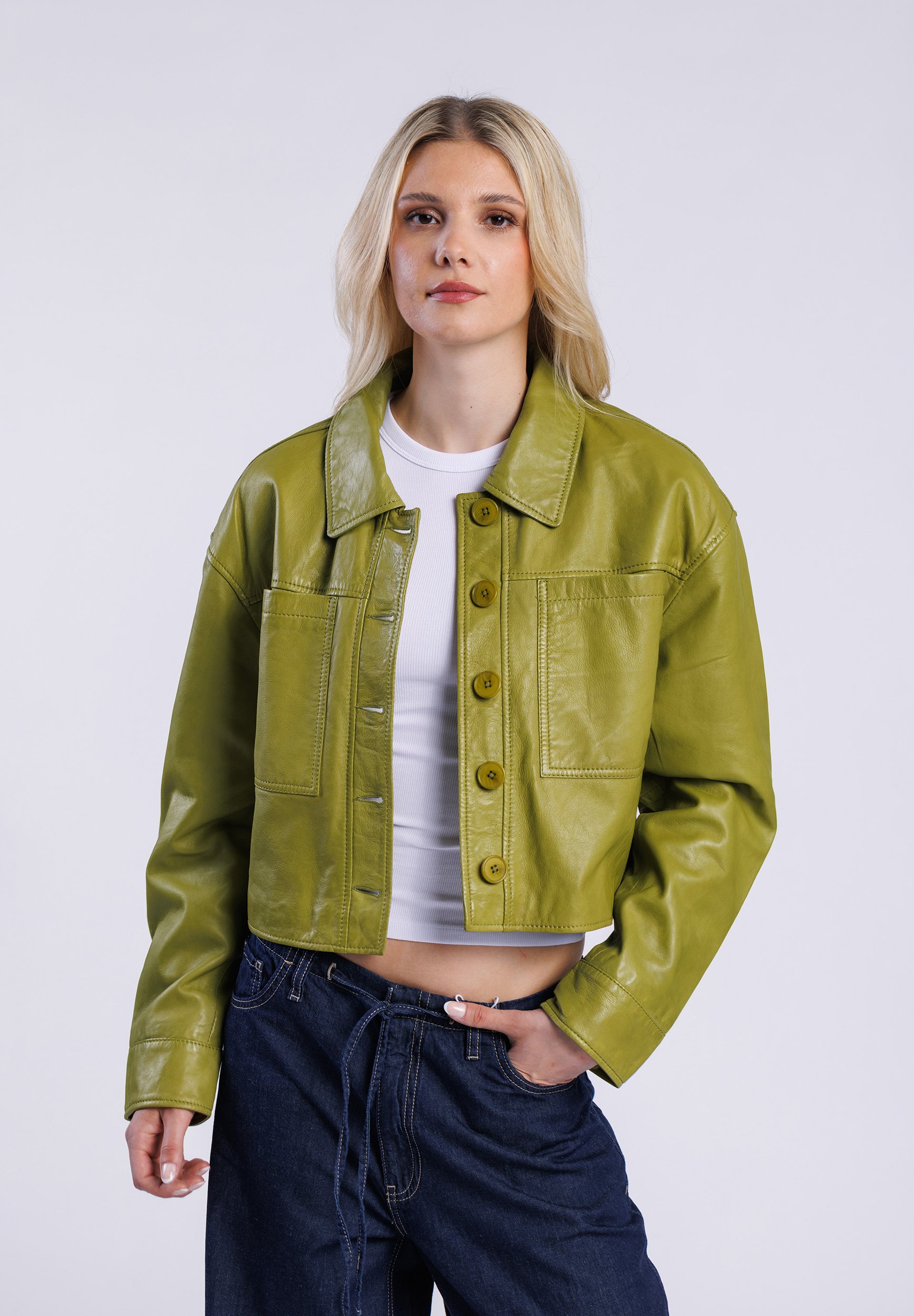 Freaky Nation SHORT JENNA - Leather jacket - maki frog/green - Zalando