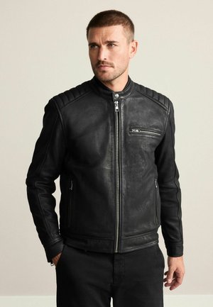 REGULAR FIT - NUBUCK SIGNATURE RACER  - Leren jas - black