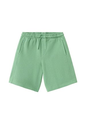 Svetlo zelené ležérne šortky s elastickým pásom, nastaviteľným šnúrkou, bočnými vreckami a dĺžkou po kolená.