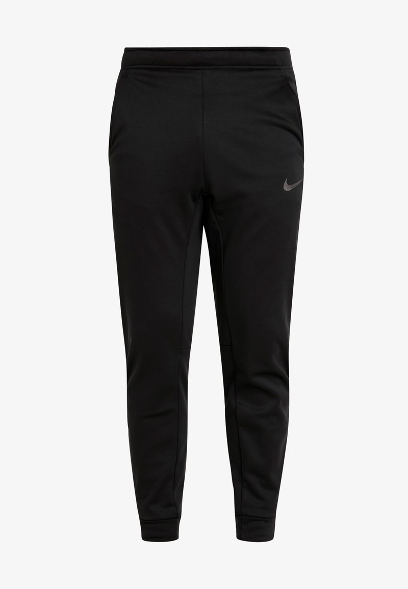 Pantalon de sport noir fuselé avec taille élastique et logo Nike sur la partie supérieure de la cuisse gauche, vue de face.