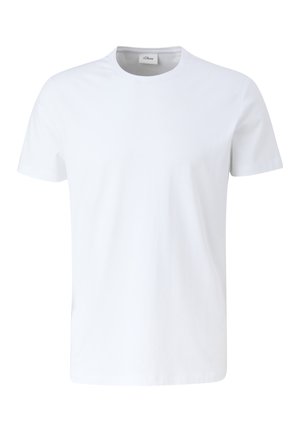 Witte katoenen t-shirt met een ronde hals en korte mouwen. Gladde textuur, eenvoudig ontwerp en geen zichtbare patronen of accenten.