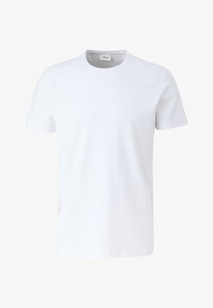 Witte katoenen t-shirt met een ronde hals en korte mouwen. Gladde textuur, eenvoudig ontwerp en geen zichtbare patronen of accenten.