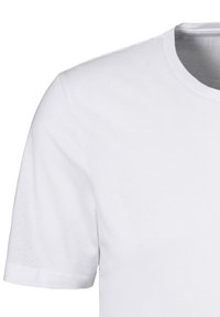 White cotton t-shirt with short sleeves, round neck, and a smooth texture. Features a clean, seamless design with no visible logos or patterns.