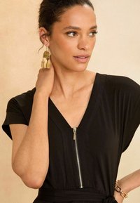 Love & Roses ZIP DETAIL WIDE LEG - Mono - black