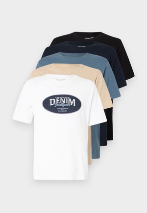 JJEDOVER TEE O NECK 5 PACK - Nyomott mintás póló - black/blue mirage/moonbeam/navy blazer/white