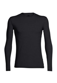 Black long-sleeve shirt with a round neckline, crafted from soft, stretchy fabric. Simple design, no patterns or notable hardware details.