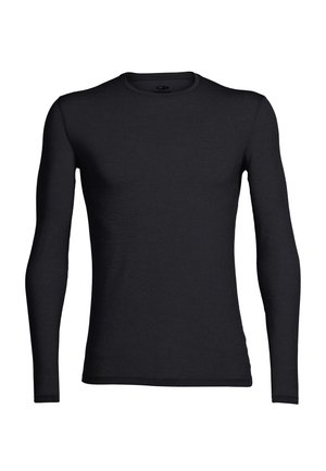 Schwarzes Langarmshirt mit Rundhalsausschnitt, aus weichem, elastischem Stoff gefertigt. Einfaches Design, keine Muster oder auffälligen Hardware-Details.