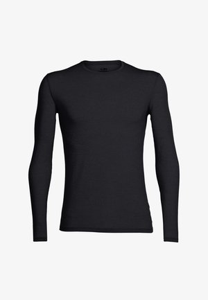Schwarzes Langarmshirt mit Rundhalsausschnitt, aus weichem, elastischem Stoff gefertigt. Einfaches Design, keine Muster oder auffälligen Hardware-Details.
