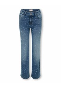 Svijetloplave traperice ravnog kroja, s raspršenim srebrnim ukrasima, bešavnim rubovima i prednjim džepovima.