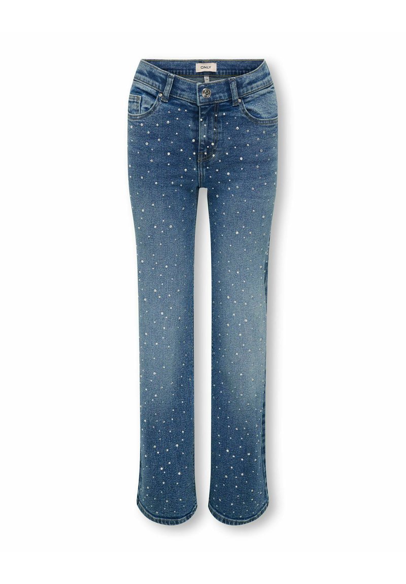 Svijetloplave traperice ravnog kroja, s raspršenim srebrnim ukrasima, bešavnim rubovima i prednjim džepovima.