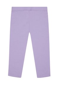 Fioletowe legginsy z bawełny o dopasowanym kroju, elastycznym pasie i bez widocznych szwów. Gładka faktura, style pełnej długości i jednolity kolor.