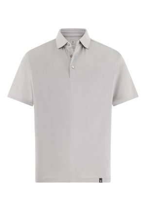 Grå kortærmet polo i glat stof. Har en klassisk krave, to-knaps lukning og en lille mærketag på sømmen.