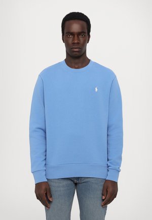 Light blue sweatshirt made of cotton, featuring a round neck and ribbed cuffs. Small embroidered logo on the left chest.