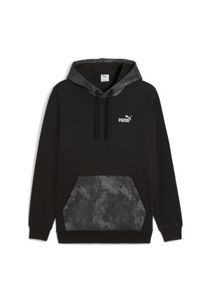 Zwarte hoodie met een grijs camouflagepatroon op de zak en de voering van de capuchon. Voorzien van een klein wit Puma-logo op de borst. Gemaakt van een katoenmix.