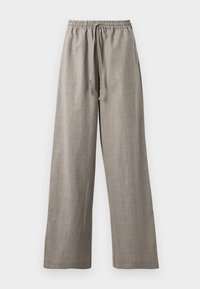 Lichtgrijze, wijde broek van een textuurstof met een elastische tailleband en trekkoord voor een verstelbare pasvorm.