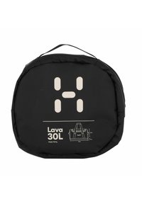 Borsa nera da 30 litri in materiale resistente, con forma rotonda, logo bianco prominente e dimensioni stampate sul davanti.