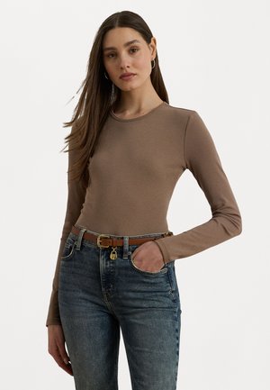 COTTON BLEND LONG SLEEVE TOP - Tops ar garām piedurknēm - taupe brown