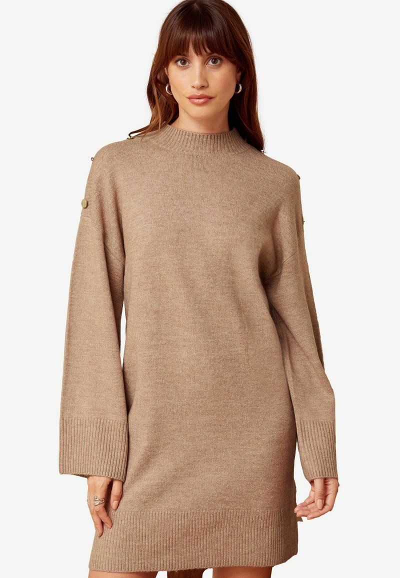 Love & Roses HIGH NECK BUTTON SHOULDER  - Džemperkleita - camel