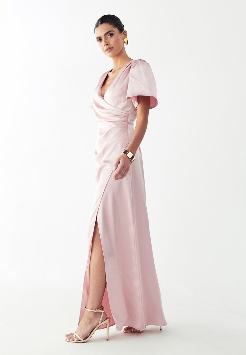light grey maxi dress with sleeves Grey linen puff sleeve long dress