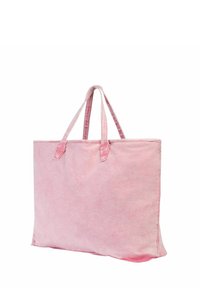 Sac fourre-tout en toile rose avec deux poignées supérieures, forme rectangulaire et finition légèrement texturée. Pas de motifs visibles ni de détails matériels.