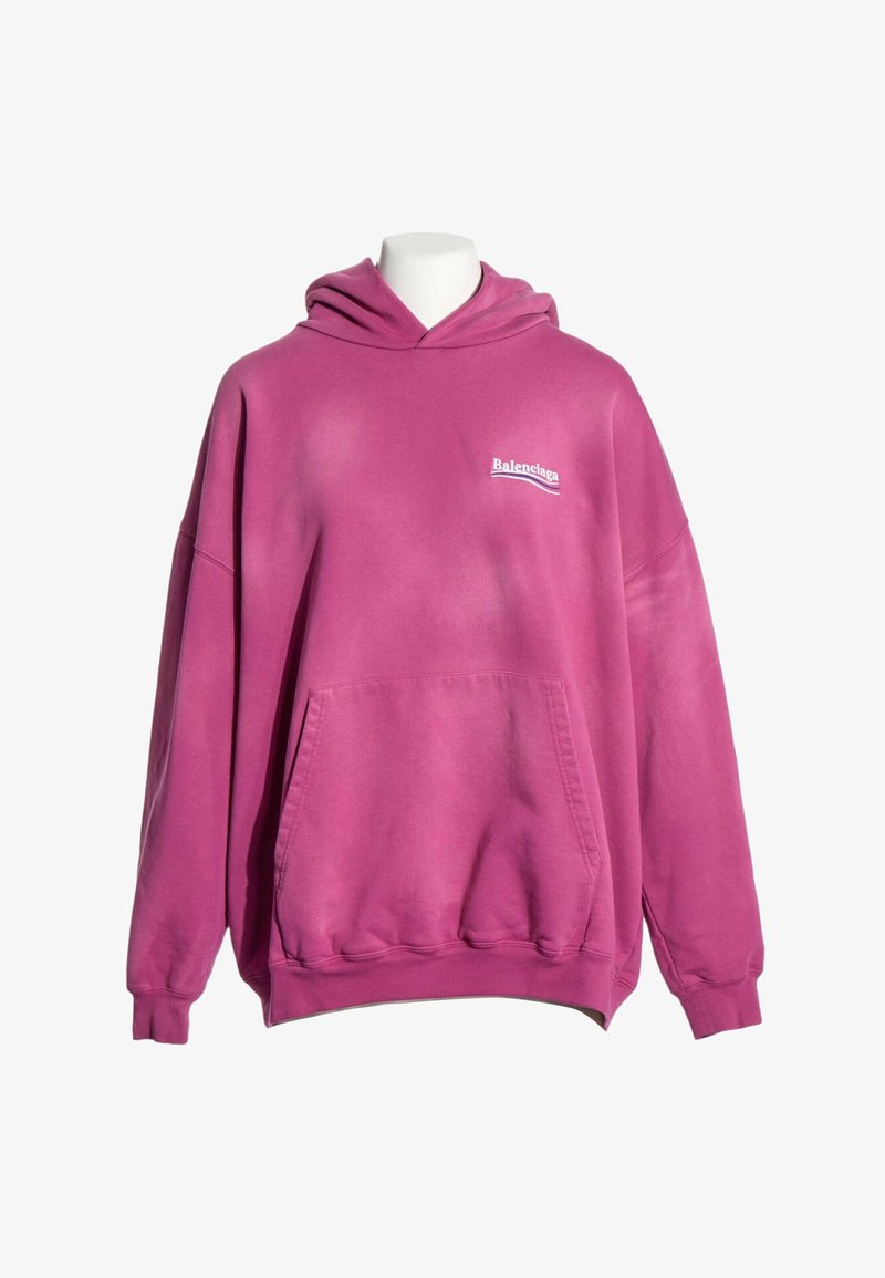 Sweat à capuche rose oversize avec poche avant et capuche, avec petit logo Balenciaga blanc sur la poitrine gauche.