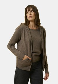 Just Cashmere FULL ZIP WITH HOOD - Cardigan - mottled taupe