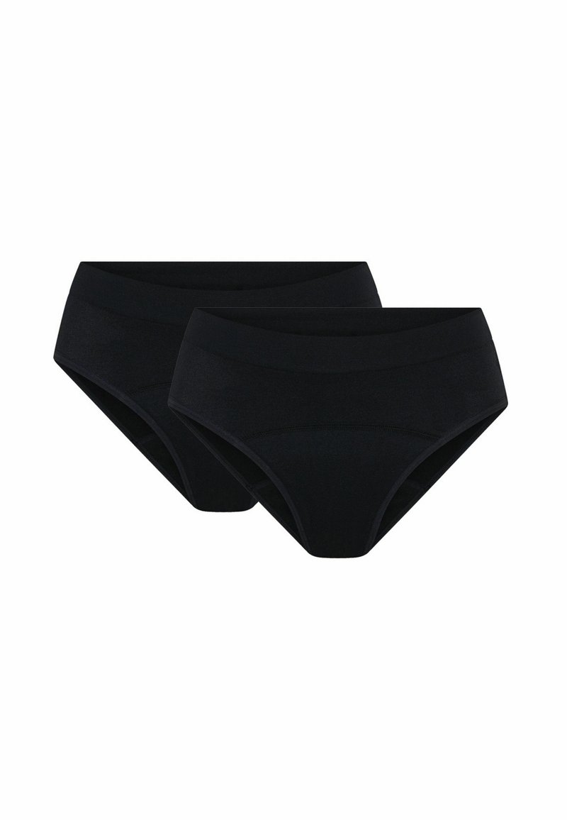 Brassières en coton noir, lot de deux. Matériel doux et extensible avec une finition lisse. Design taille mi-haute avec une ceinture sans couture.