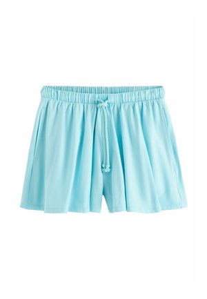 Svetlomodré voľné šortky s elastickým pásom a predným sťahovacím šnúrkou, s bočnými vreckami a jemným plynúcim materiálom.